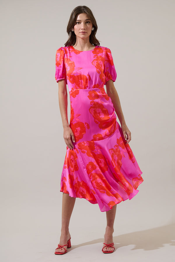 Sugarlips Lailah Floral Balboa Asymmetrical Midi Dress