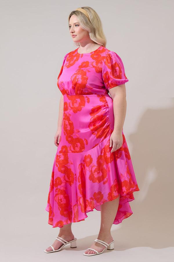 Sugarlips Lailah Floral Balboa Asymmetrical Midi Dress Curve