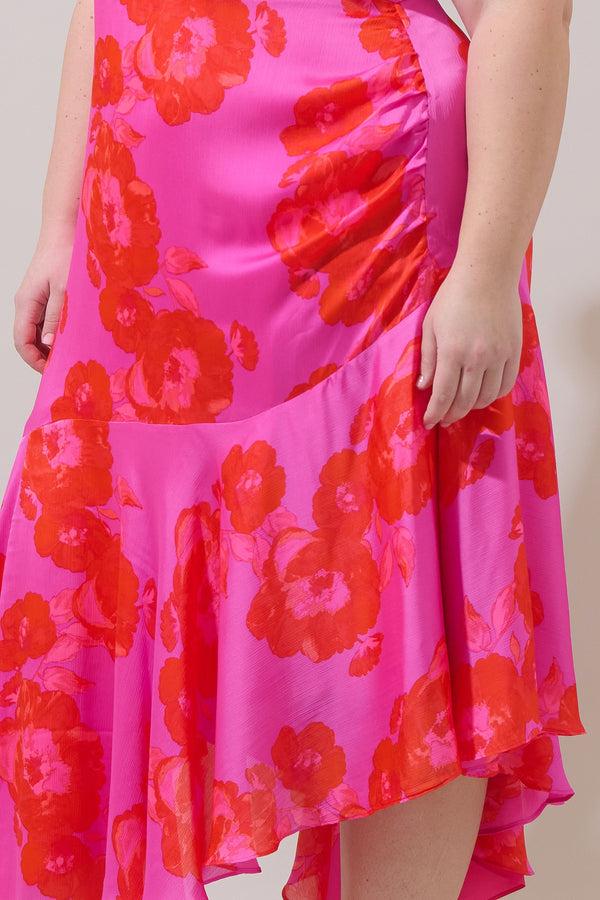 Sugarlips Lailah Floral Balboa Asymmetrical Midi Dress Curve