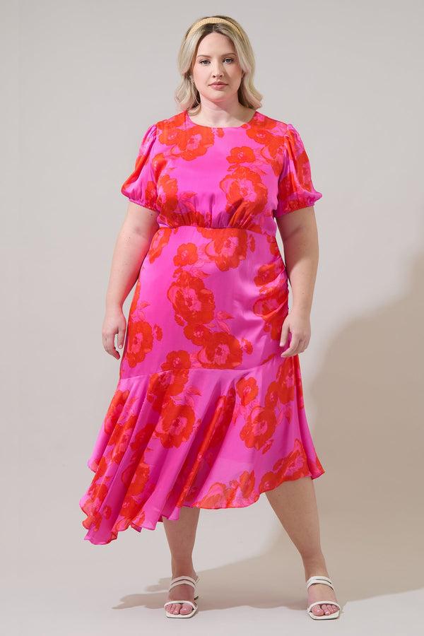 sugarlips Lailah Floral Balboa Asymmetrical Midi Dress Curve