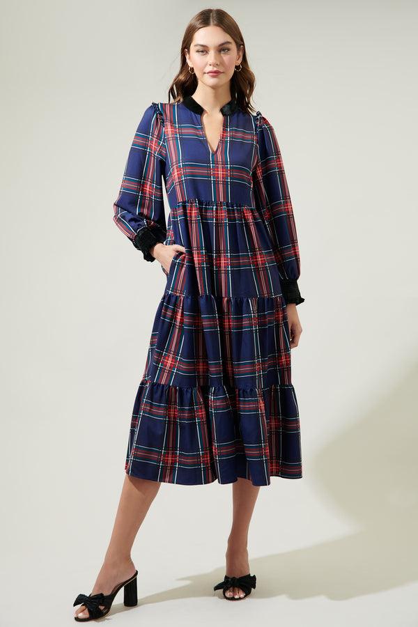 Sugarlips Lakeview Plaid Sherril Long Sleeve Maxi Dress