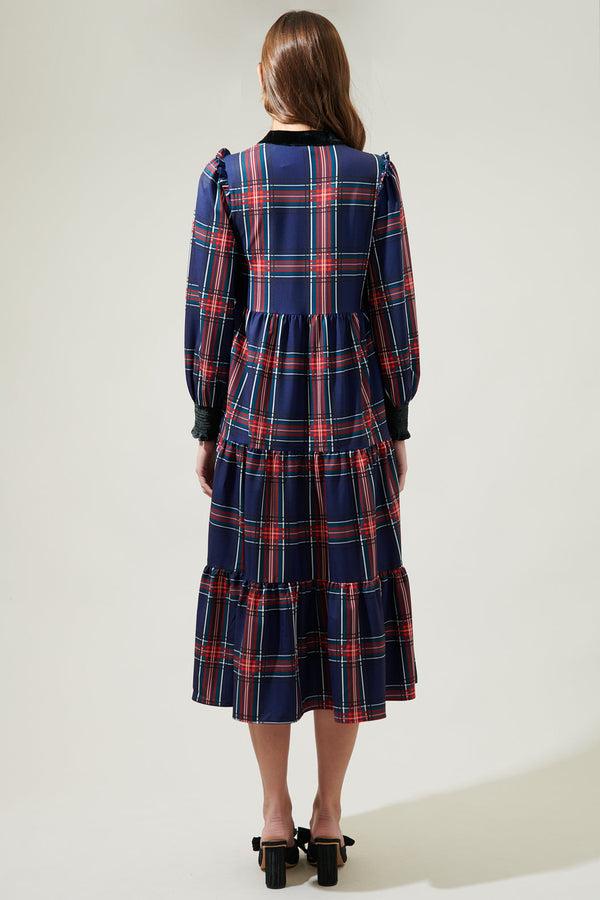 Sugarlips Lakeview Plaid Sherril Long Sleeve Maxi Dress