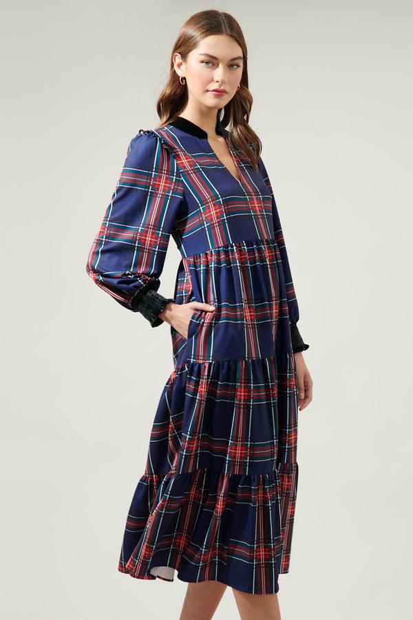 Sugarlips Lakeview Plaid Sherril Long Sleeve Maxi Dress