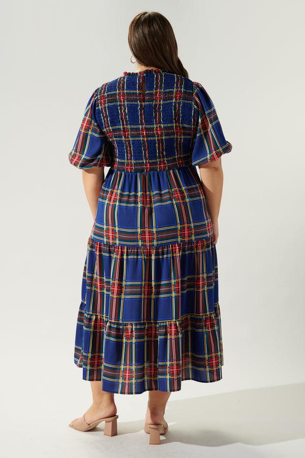 Sugarlips Lakeview Plaid Smocked Tiered Midi Dress Curve
