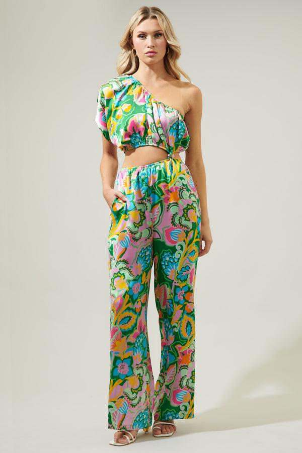 Sugarlips Lanai Multi Tropics One Shoulder Hendrix Knotted Jumpsuit