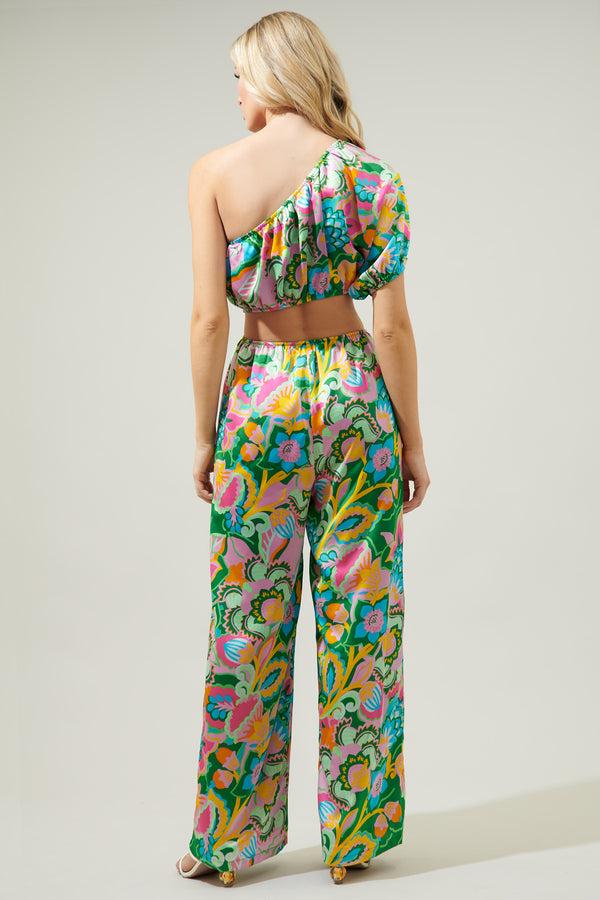 Sugarlips Lanai Multi Tropics One Shoulder Hendrix Knotted Jumpsuit