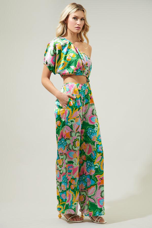 Sugarlips Lanai Multi Tropics One Shoulder Hendrix Knotted Jumpsuit