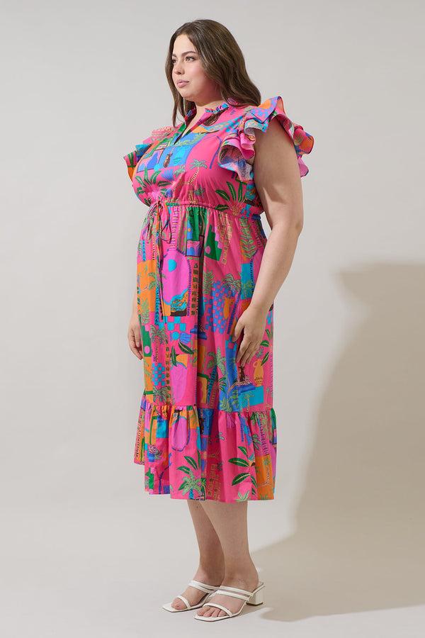 Sugarlips Lanus City Dillan Midi Ruffle Dress Curve