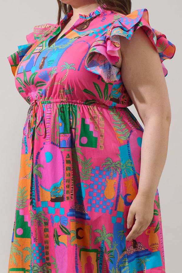 Sugarlips Lanus City Dillan Midi Ruffle Dress Curve