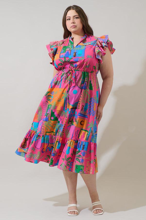 sugarlips Lanus City Dillan Midi Ruffle Dress Curve