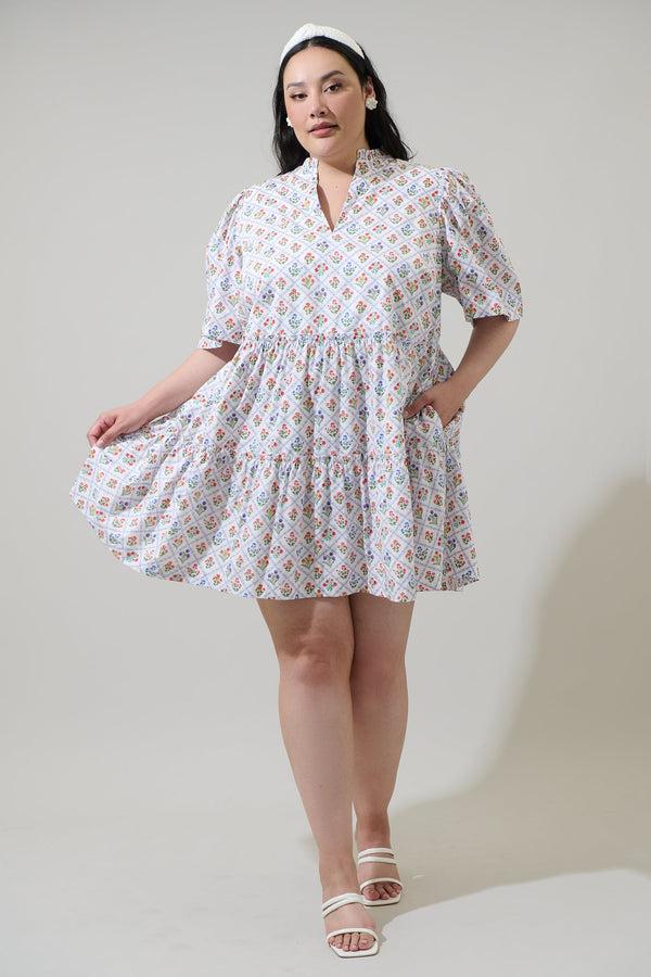 Sugarlips Lara Floral Dixie Split Neck Shift Dress Curve