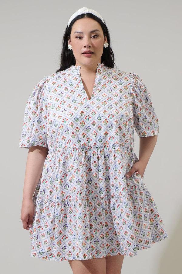 sugarlips Lara Floral Dixie Split Neck Shift Dress Curve