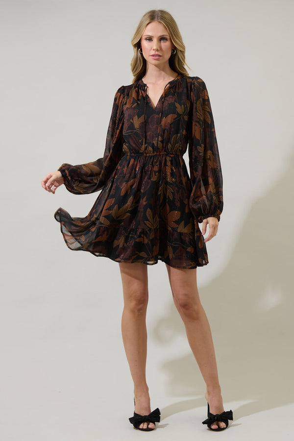 Sugarlips Larba Floral Paxton Balloon Sleeve Mini Dress