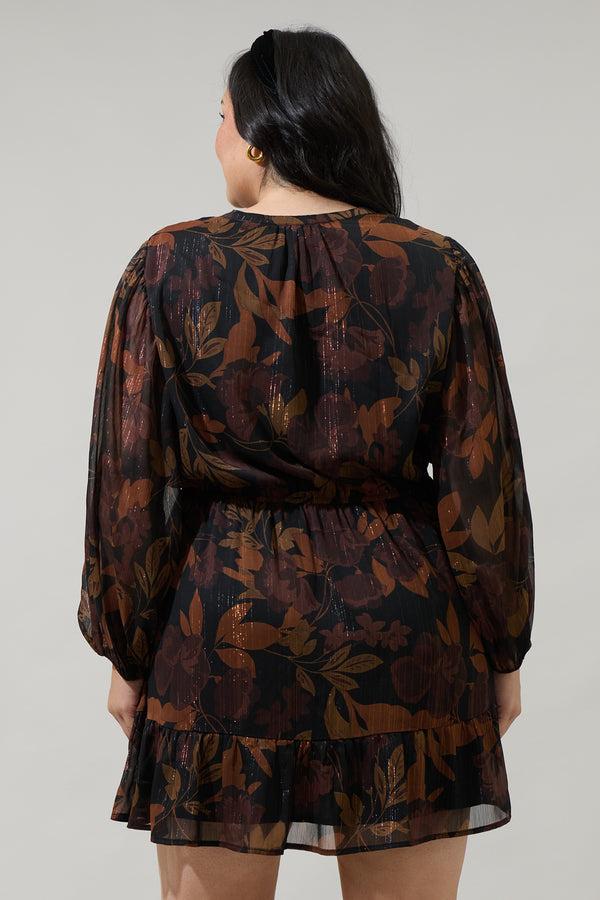 Sugarlips Larba Floral Paxton Balloon Sleeve Mini Dress Curve