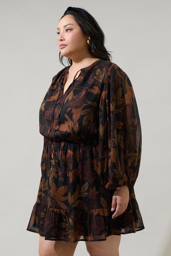 Sugarlips Larba Floral Paxton Balloon Sleeve Mini Dress Curve