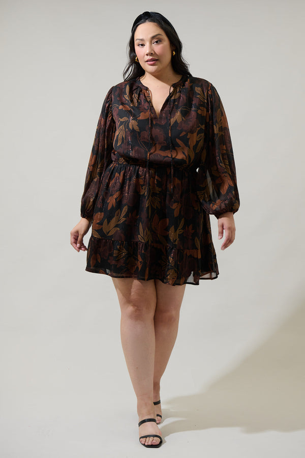 Sugarlips Larba Floral Paxton Balloon Sleeve Mini Dress Curve