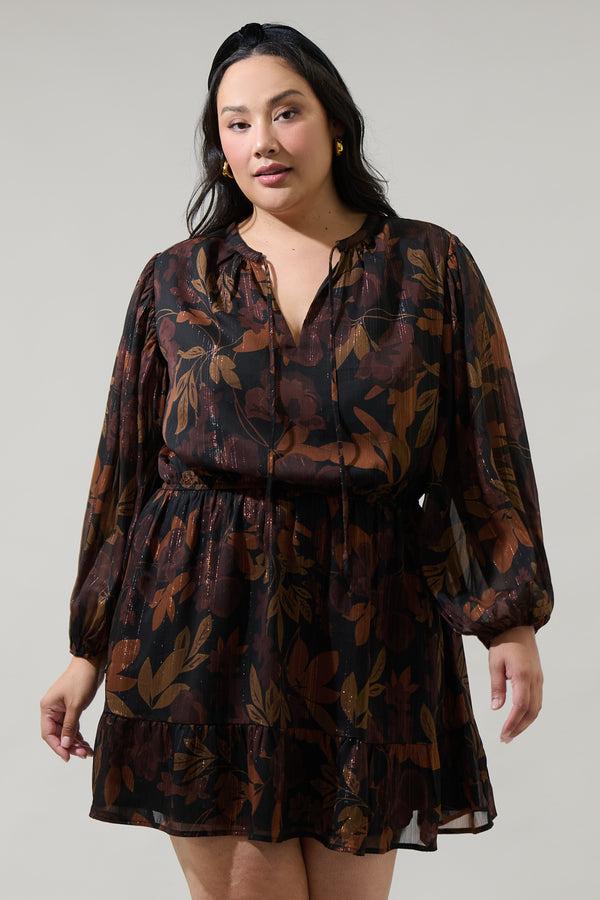 sugarlips Larba Floral Paxton Balloon Sleeve Mini Dress Curve
