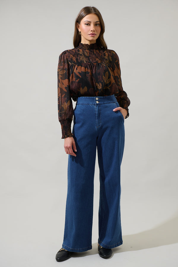 Sugarlips Larba Floral Sunnie Long Balloon Sleeve Top