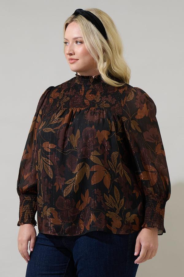 Sugarlips Larba Floral Sunnie Long Balloon Sleeve Top Curve