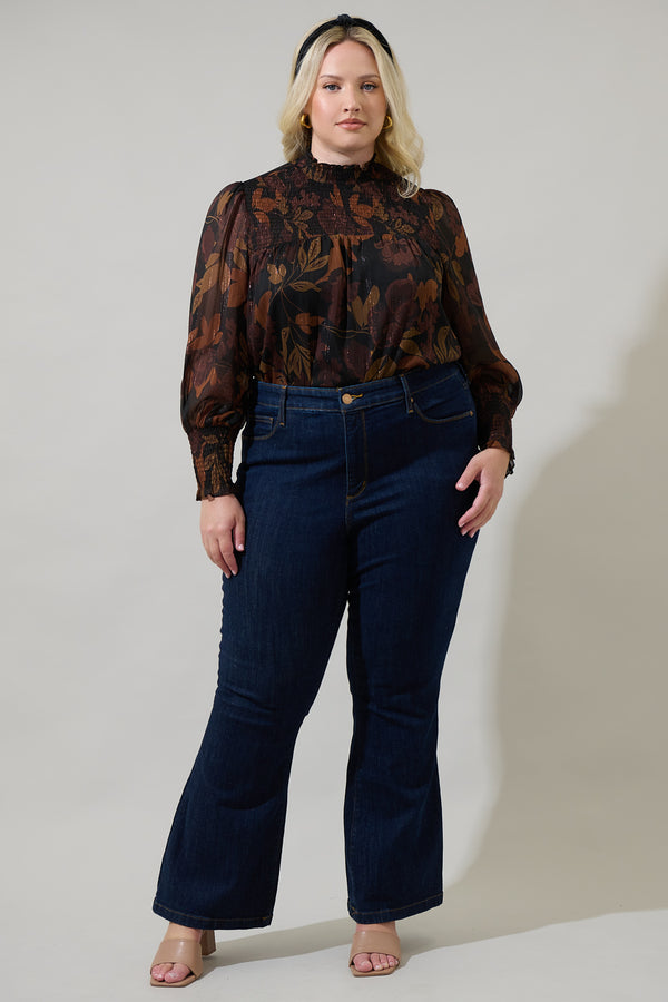 Sugarlips Larba Floral Sunnie Long Balloon Sleeve Top Curve