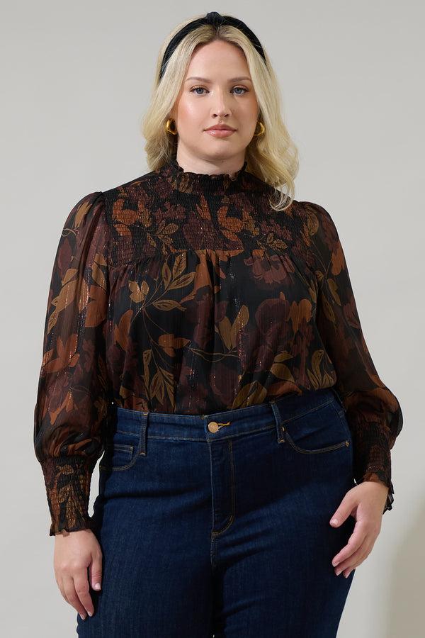 sugarlips Larba Floral Sunnie Long Balloon Sleeve Top Curve