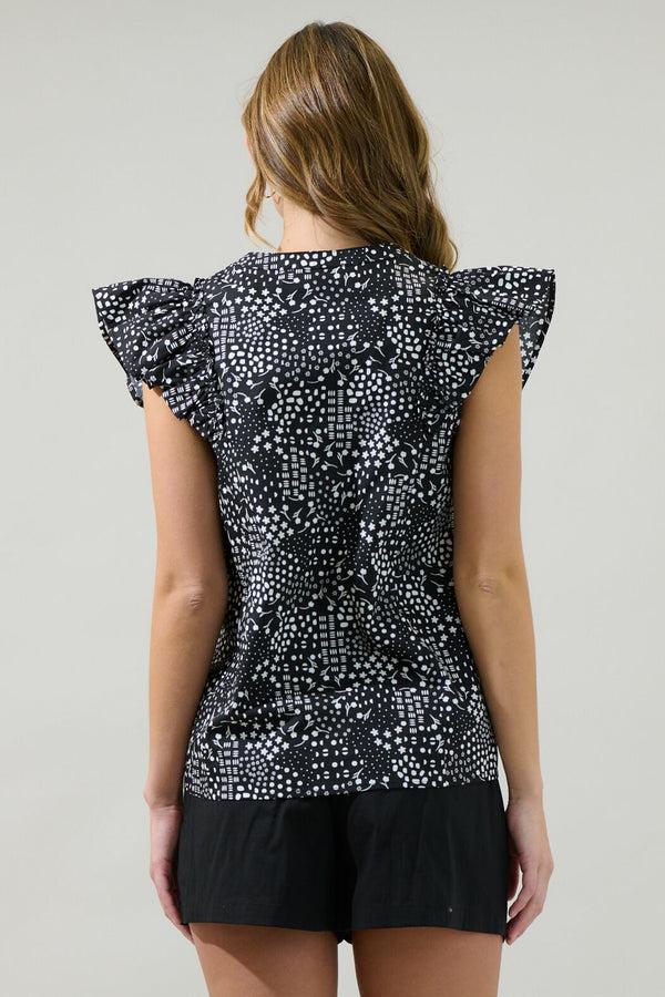 Sugarlips Larsa Onyx Geometric Vance Button Front Blouse