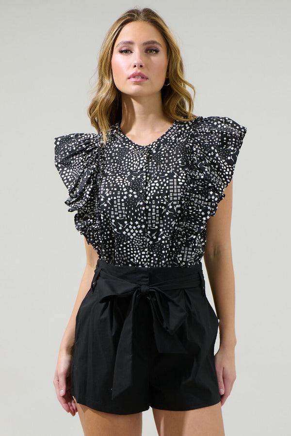 sugarlips Larsa Onyx Geometric Vance Button Front Blouse