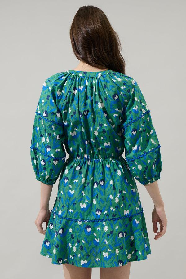 Sugarlips Laury Floral Dabria Split Neck Mini Dress