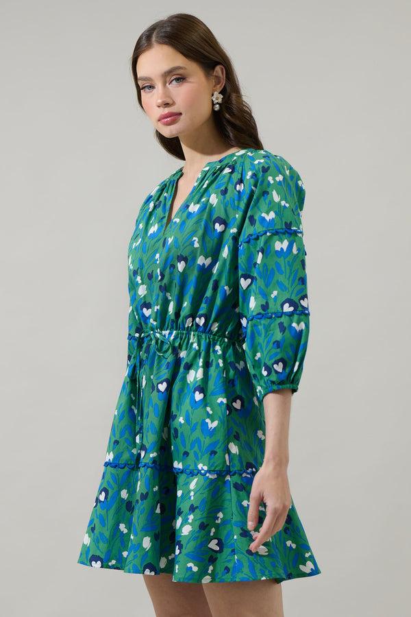 Sugarlips Laury Floral Dabria Split Neck Mini Dress