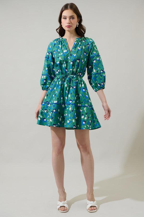 Sugarlips Laury Floral Dabria Split Neck Mini Dress