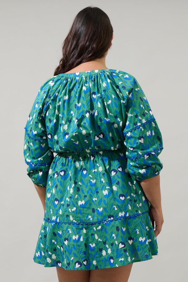 Sugarlips Laury Floral Dabria Split Neck Mini Dress Curve
