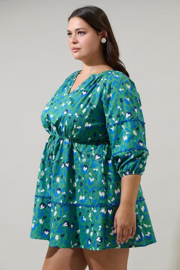 Sugarlips Laury Floral Dabria Split Neck Mini Dress Curve