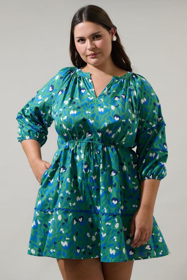 sugarlips Laury Floral Dabria Split Neck Mini Dress Curve