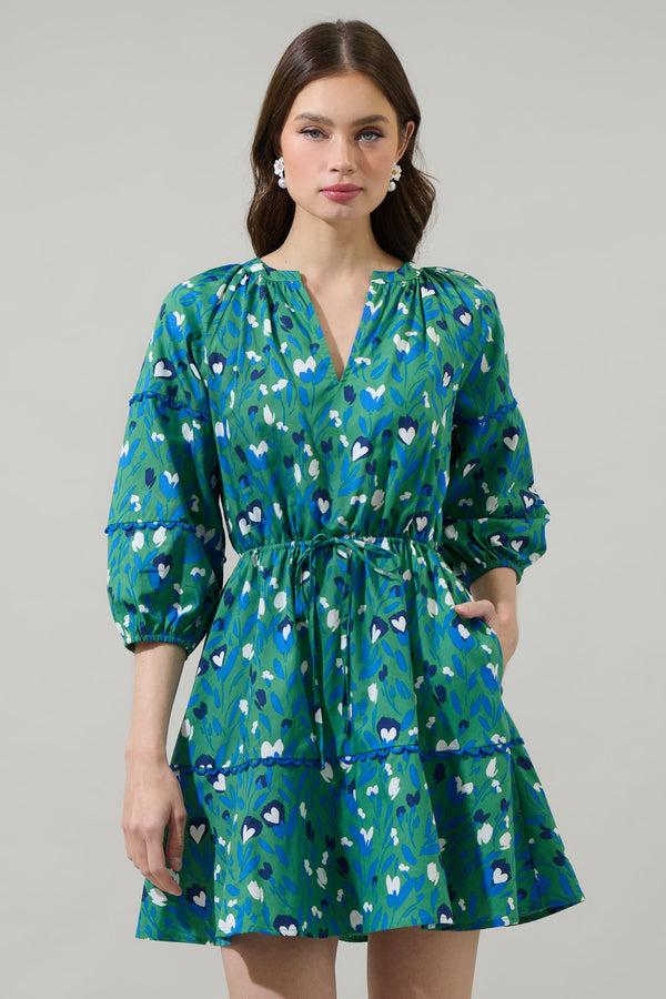 sugarlips Laury Floral Dabria Split Neck Mini Dress