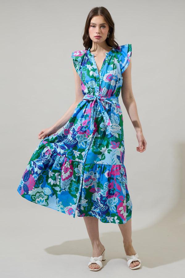 Sugarlips Lavera Floral Charlotte Button Midi Dress