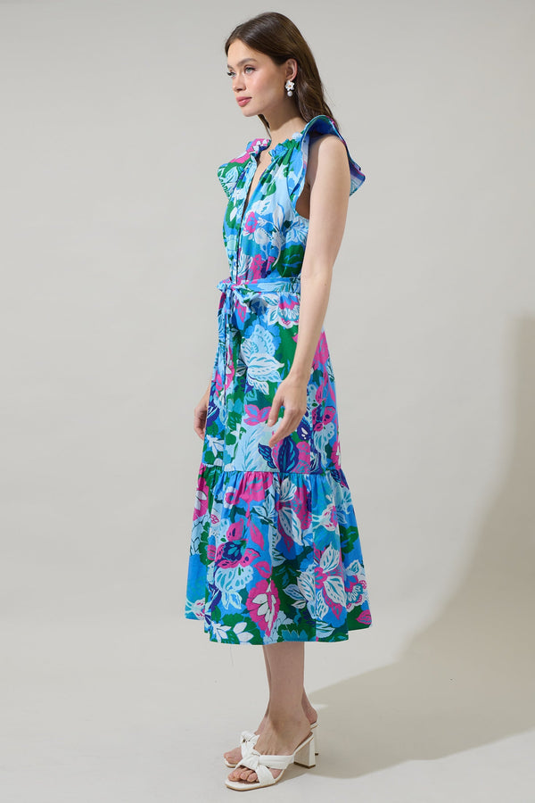 Sugarlips Lavera Floral Charlotte Button Midi Dress