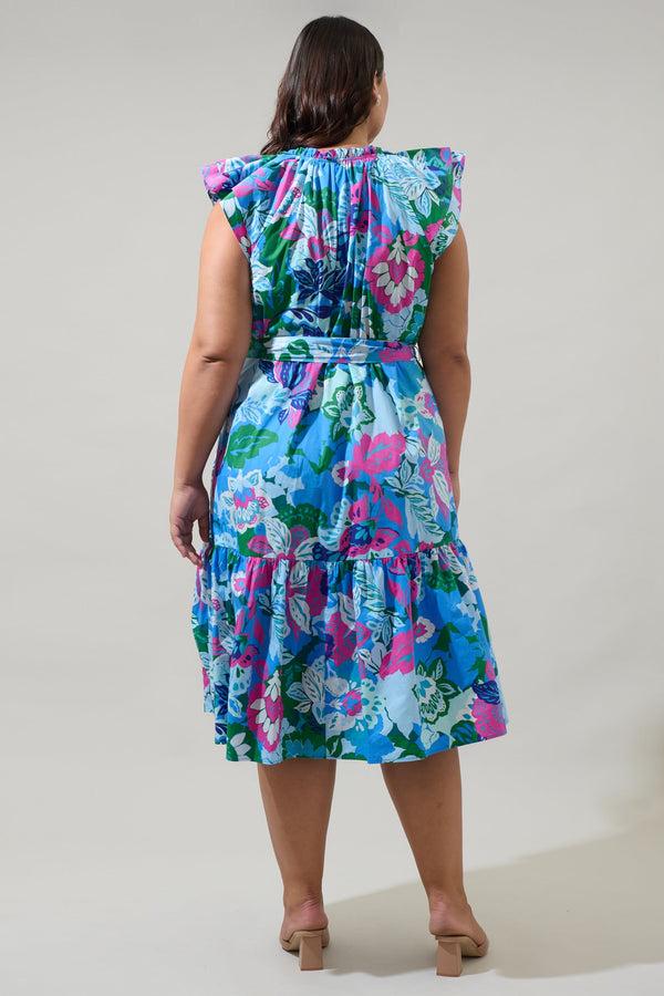 Sugarlips Lavera Floral Charlotte Button Midi Dress Curve