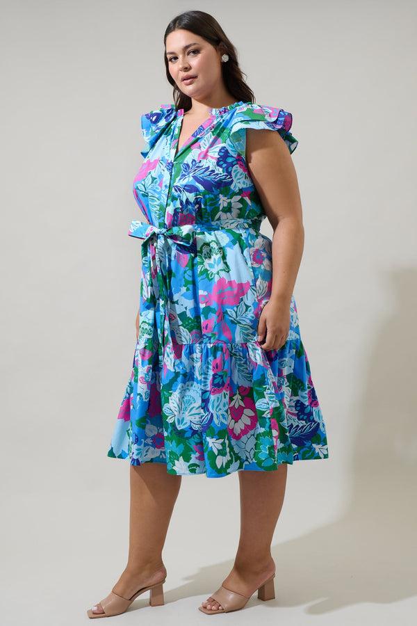 Sugarlips Lavera Floral Charlotte Button Midi Dress Curve