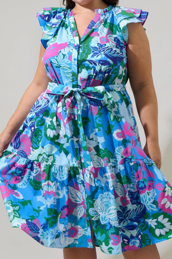 Sugarlips Lavera Floral Charlotte Button Midi Dress Curve