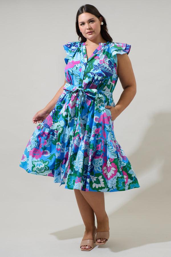 sugarlips Lavera Floral Charlotte Button Midi Dress Curve