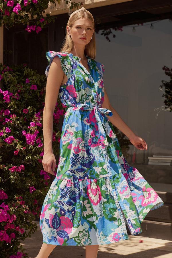 sugarlips Lavera Floral Charlotte Button Midi Dress