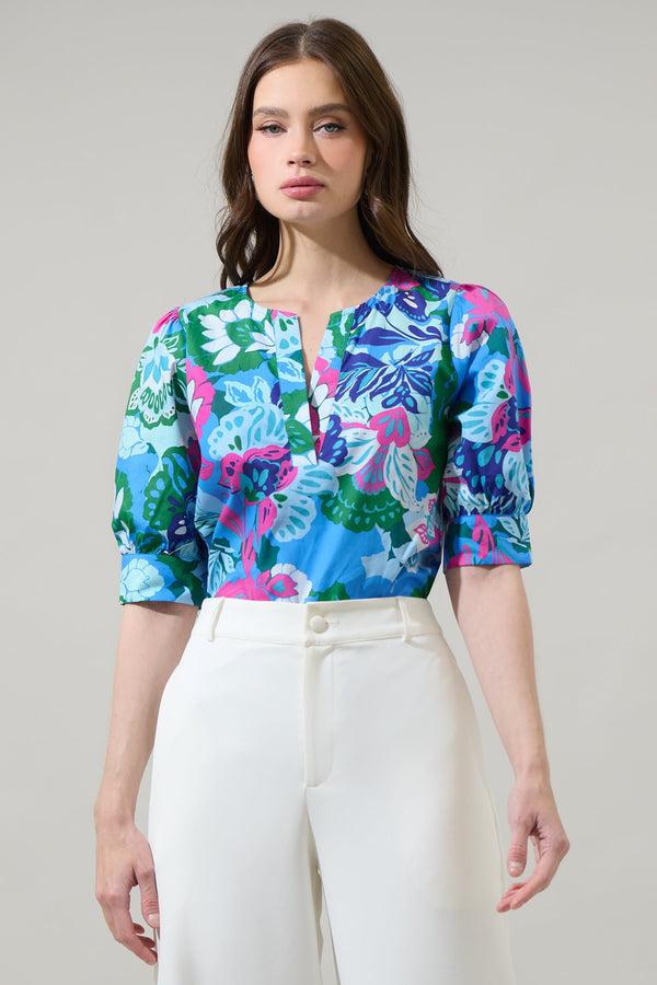 Sugarlips Lavera Floral Waterlilly Balloon Sleeve Top