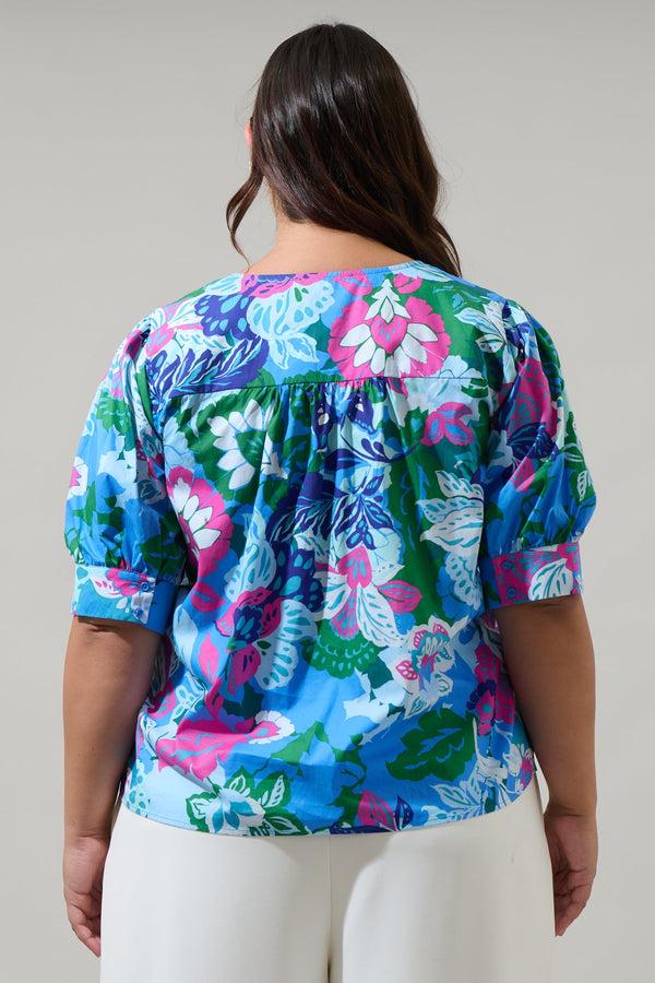 Sugarlips Lavera Floral Waterlilly Balloon Sleeve Top Curve