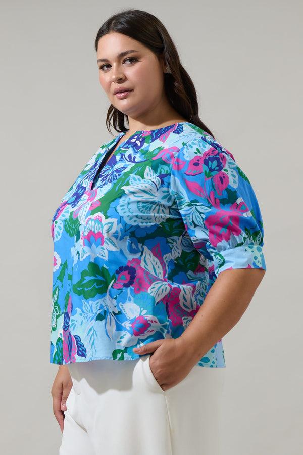 Sugarlips Lavera Floral Waterlilly Balloon Sleeve Top Curve