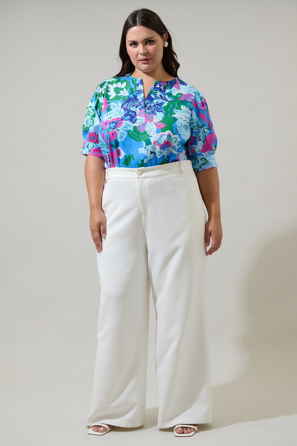 Sugarlips Lavera Floral Waterlilly Balloon Sleeve Top Curve