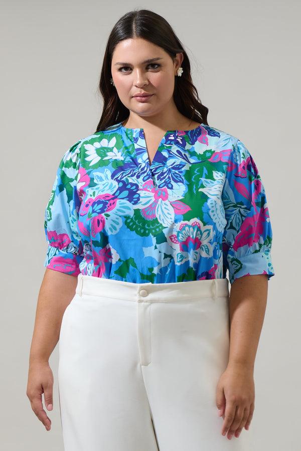 sugarlips Lavera Floral Waterlilly Balloon Sleeve Top Curve