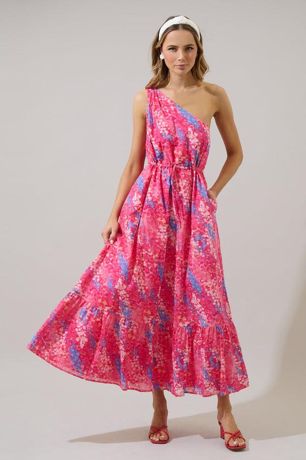 Sugarlips Leah Abstract Elya One Shoulder Maxi Dress