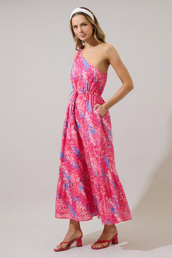 Sugarlips Leah Abstract Elya One Shoulder Maxi Dress