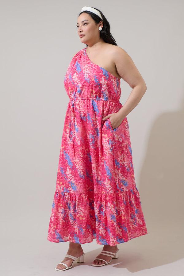 Sugarlips Leah Abstract Elya One Shoulder Maxi Dress Curve
