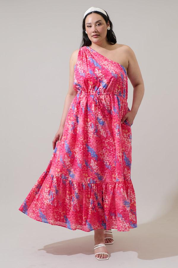 Sugarlips Leah Abstract Elya One Shoulder Maxi Dress Curve